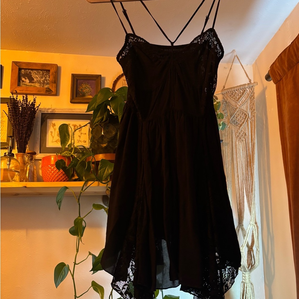 Free People Chic Black Lace Mini Dress
